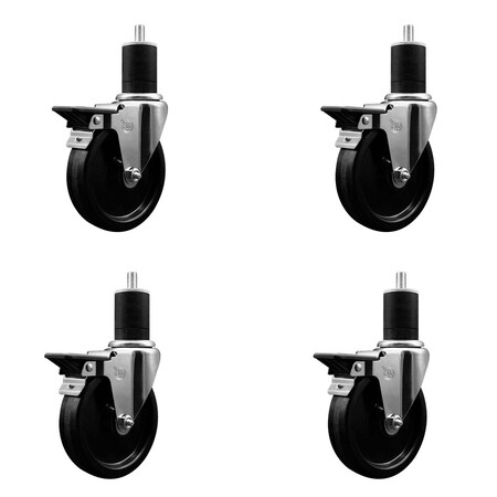 Service Caster 5'' Phenolic Swivel 1-3/4'' Expanding Stem Caster Set with Brake, 4PK SCC-EX20S514-PHR-PLB-134-4